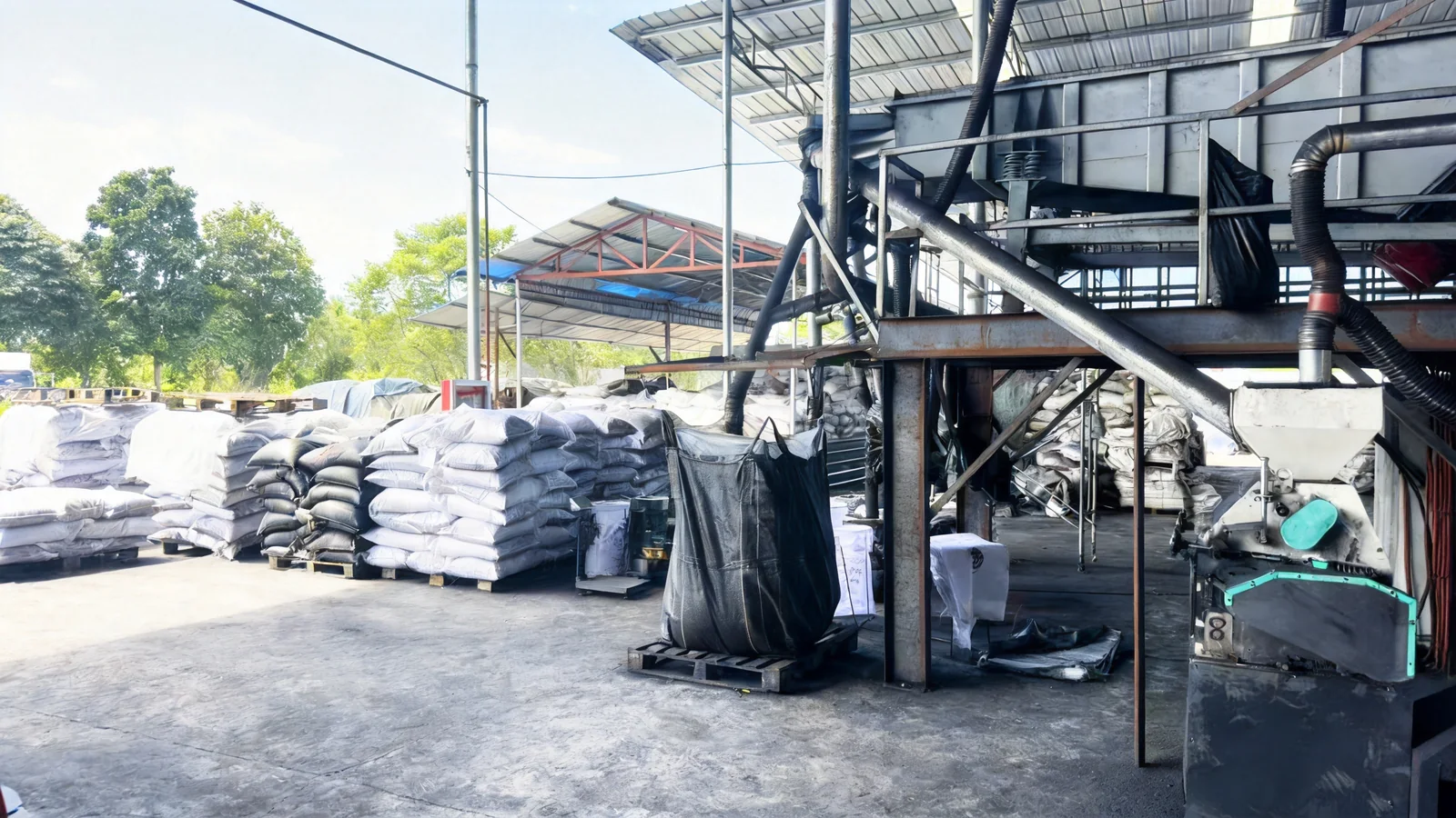 Activated carbon factory workshop with bulk bags